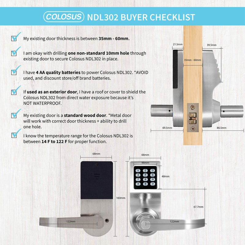 COLOSUS Electronic Smart Door Lock, Keyless Entry with Keypad, Key Fobs, Remote Control, Keys for Home, Office or Commercial, Silver NDL302 - Image 5